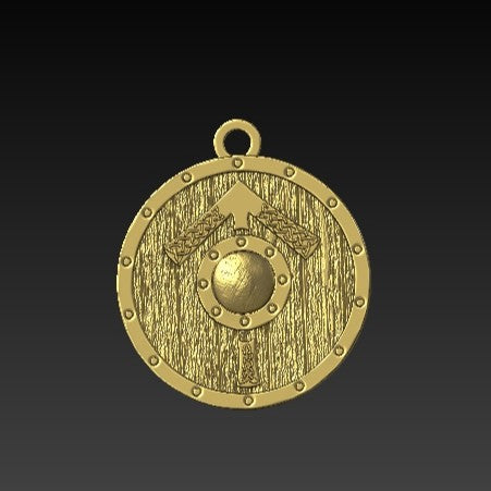 Tyr rune on Viking shield pendant Gold plating