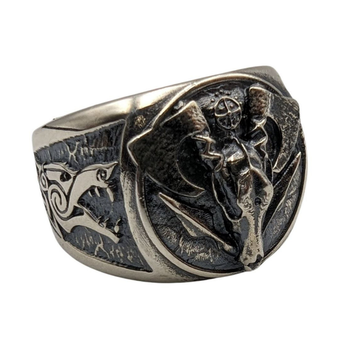 Viking wolf skull signet ring 6 US Silver 925