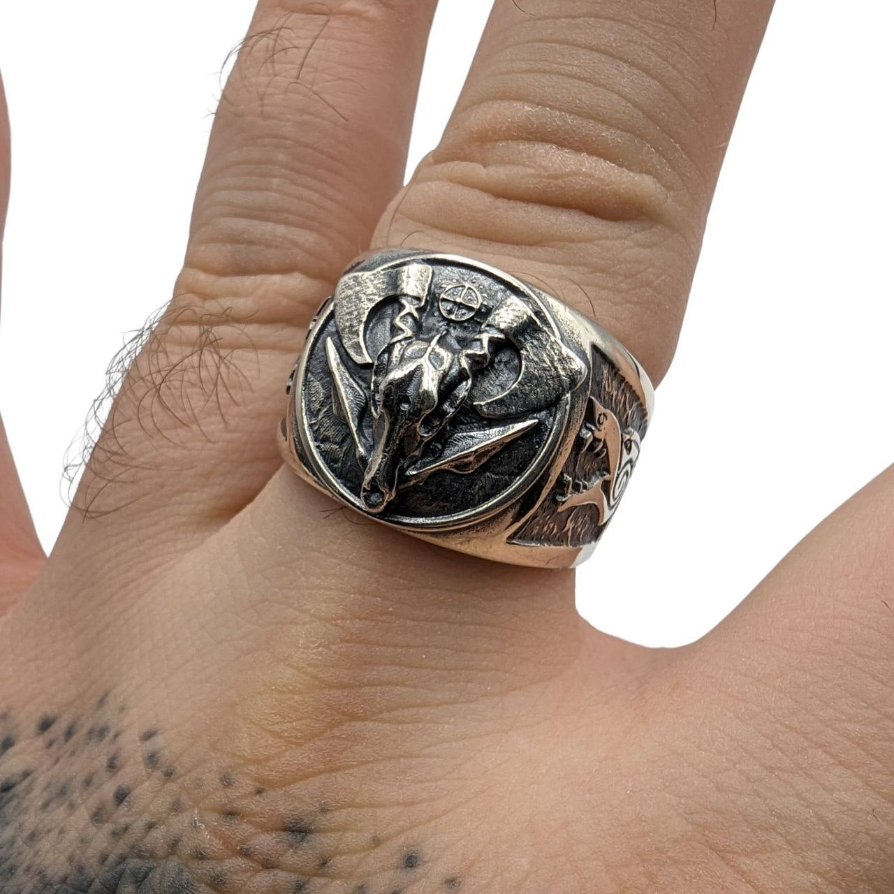 Viking wolf skull signet ring