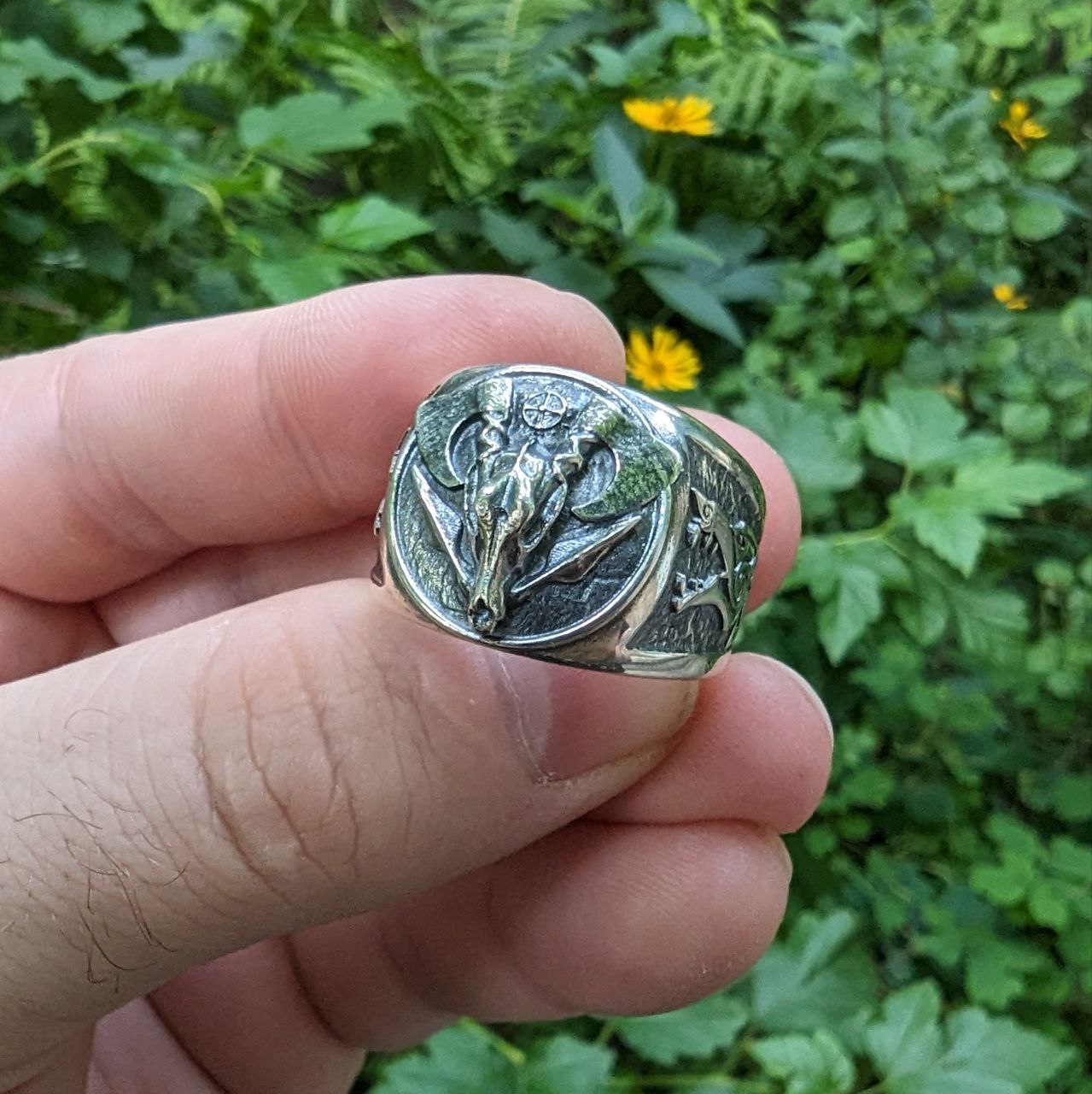 Viking wolf skull signet ring