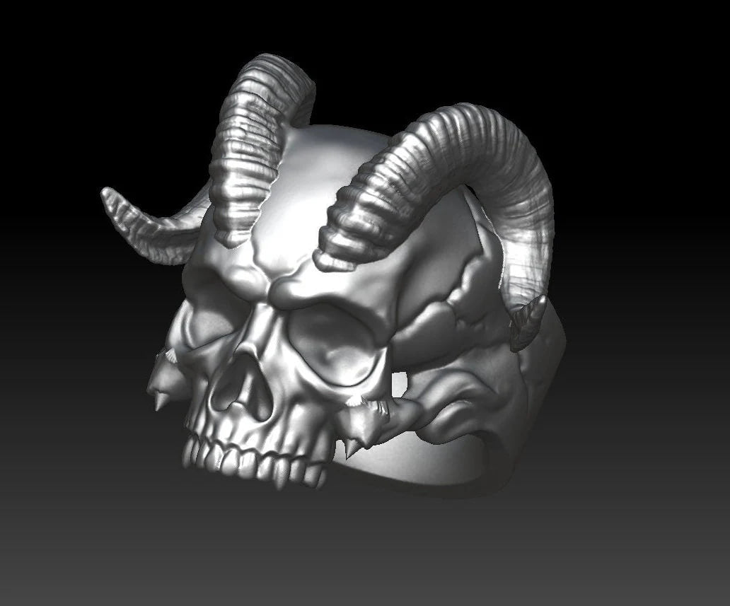Demon horns skull ring 6 US Silver 925