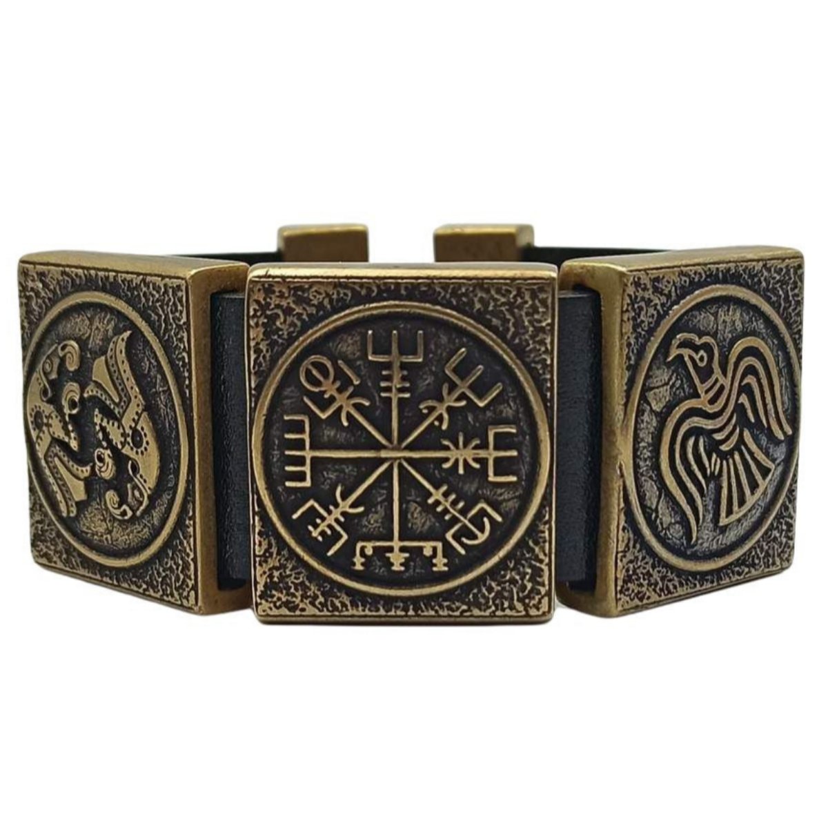 Viking compass leather bracelet 16 cm | 6.3 inch Bronze with patina