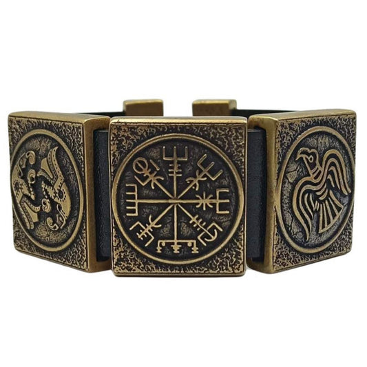 Viking compass leather bracelet 16 cm | 6.3 inch Bronze with patina