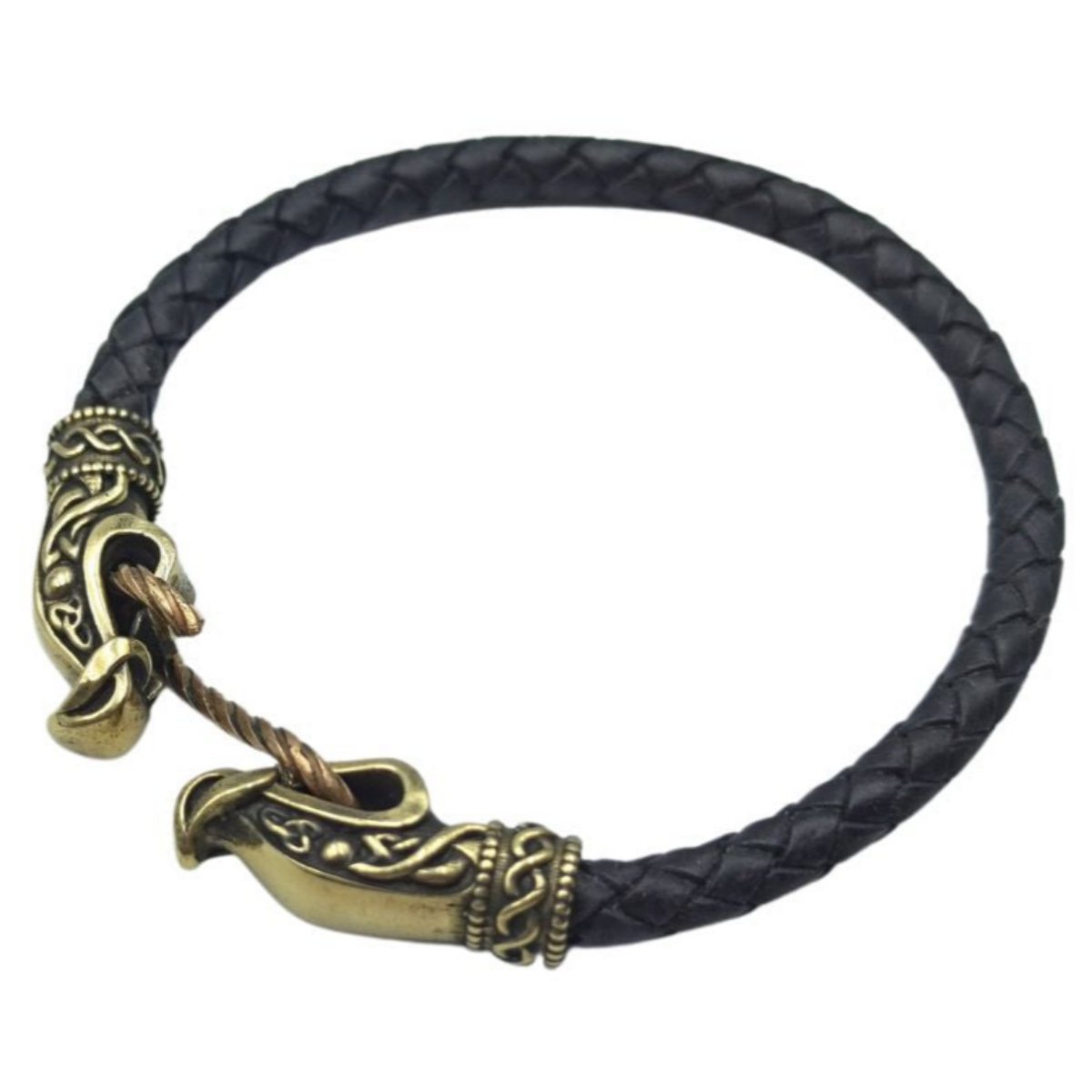 Norse dragon leather bracelet 5 mm version 6 inch | 15 Cm Bronze