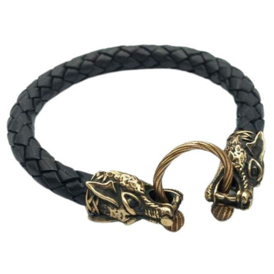 Viking wolf leather bracelet