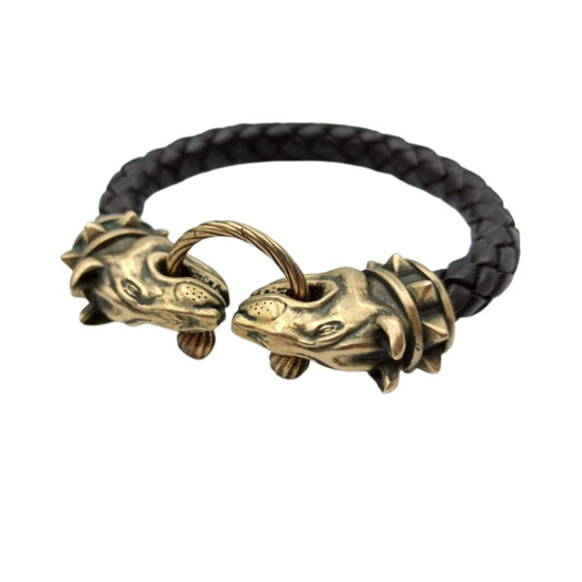 Bull terrier leather bracelet 6 inch | 15 Cm Bronze with patina 