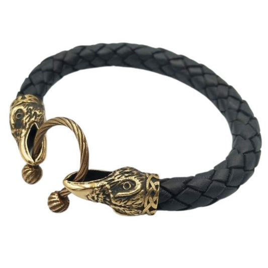 Norse raven leather bracelet 6 inch | 15 Cm Bronze