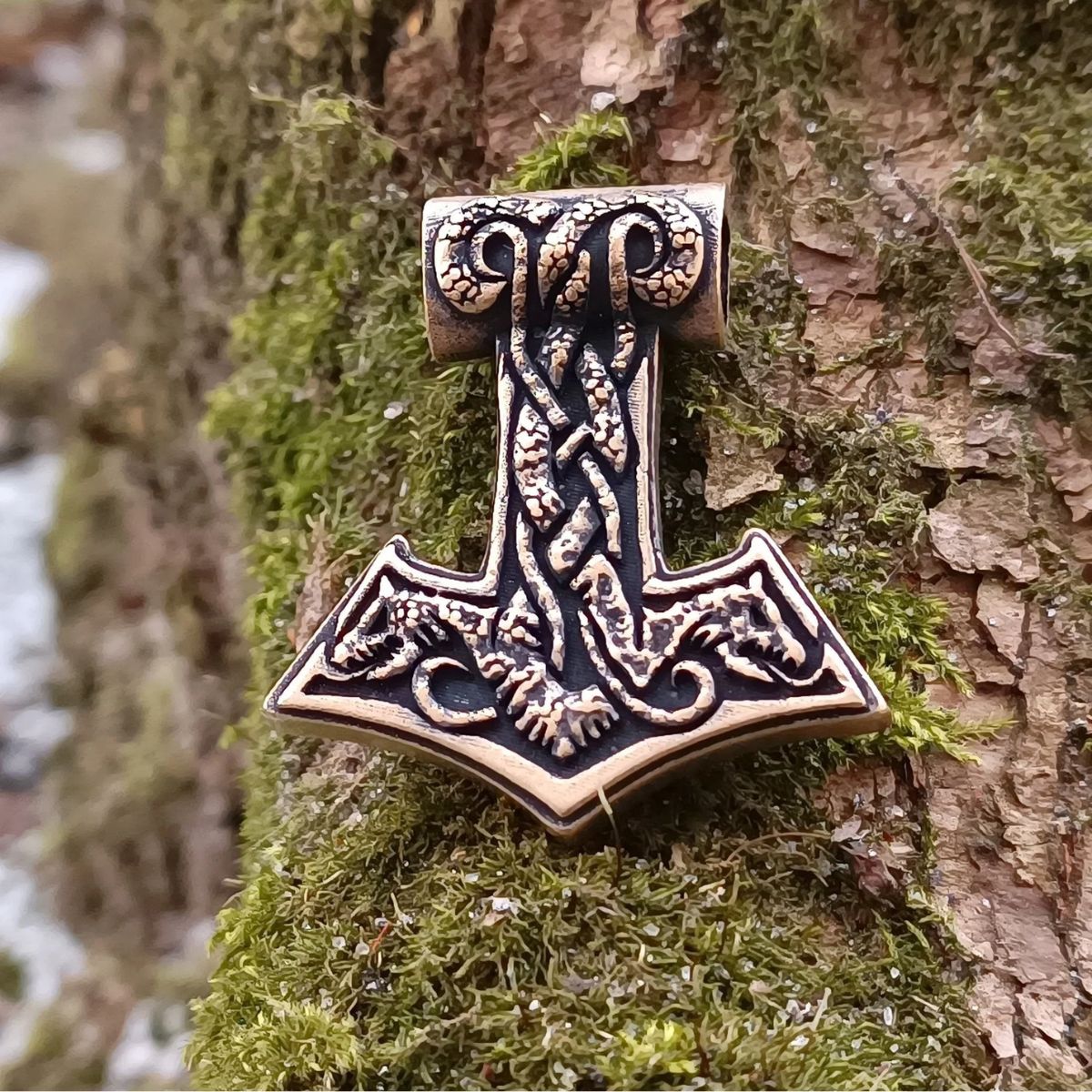 World Serpent Mjolnir pendant