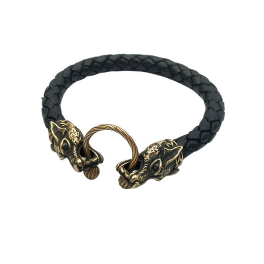 Viking wolf leather bracelet 6 inch | 15 Cm  
