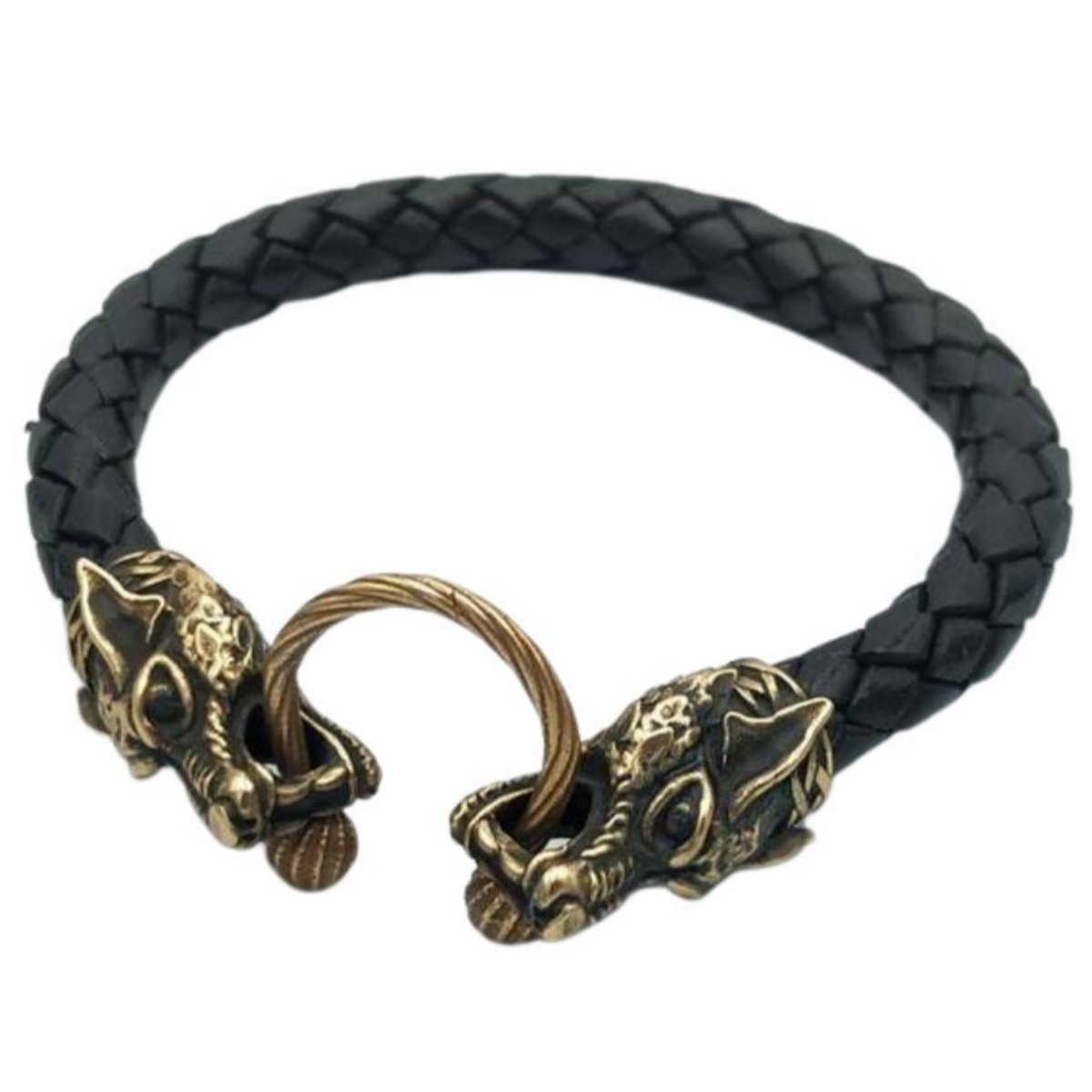 Viking wolf leather bracelet 6 inch | 15 Cm Bronze