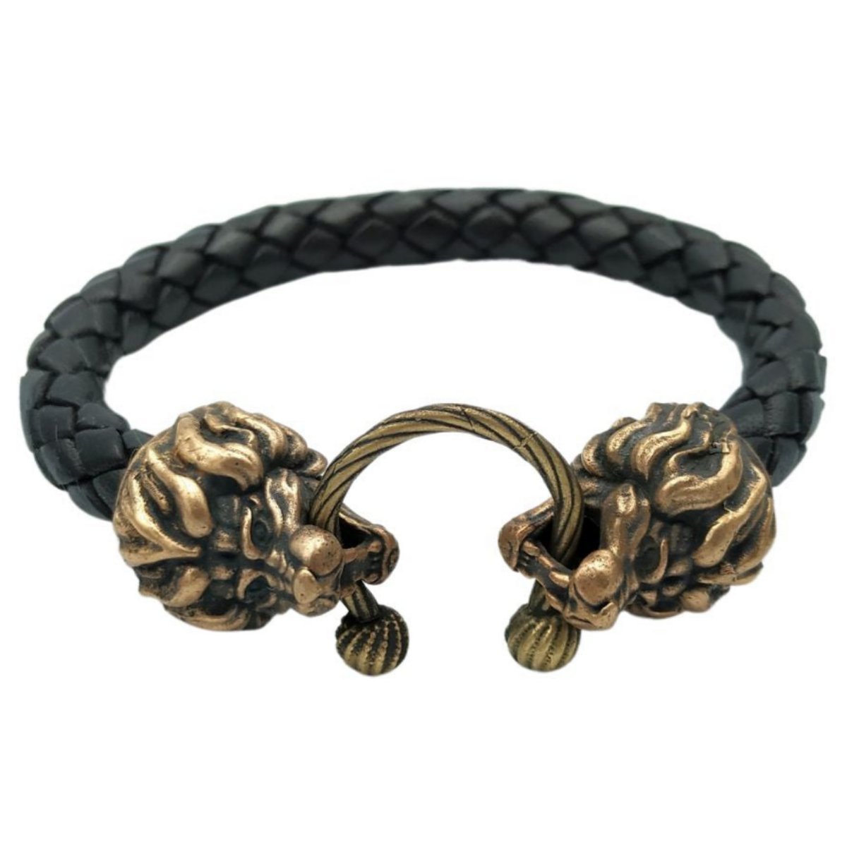 Lion head leather bracelet 6 inch | 15 Cm Bronze