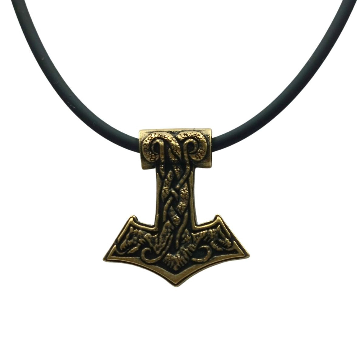 World Serpent Mjolnir bronze pendant 3 mm Rubber cord Bronze with plating 