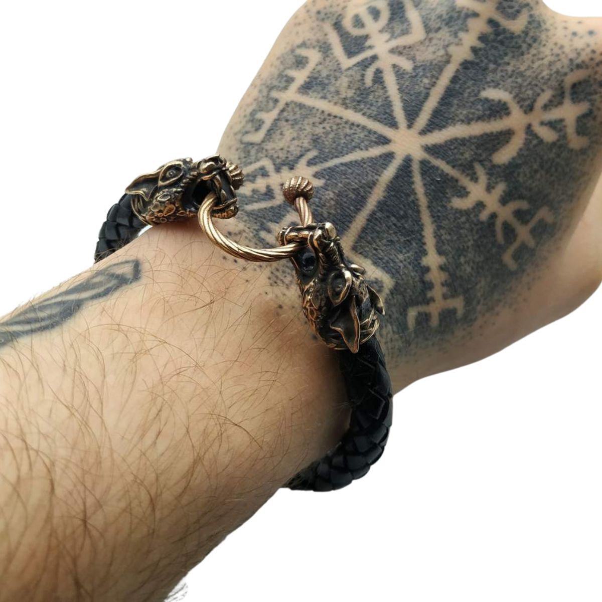 Viking wolf leather bracelet