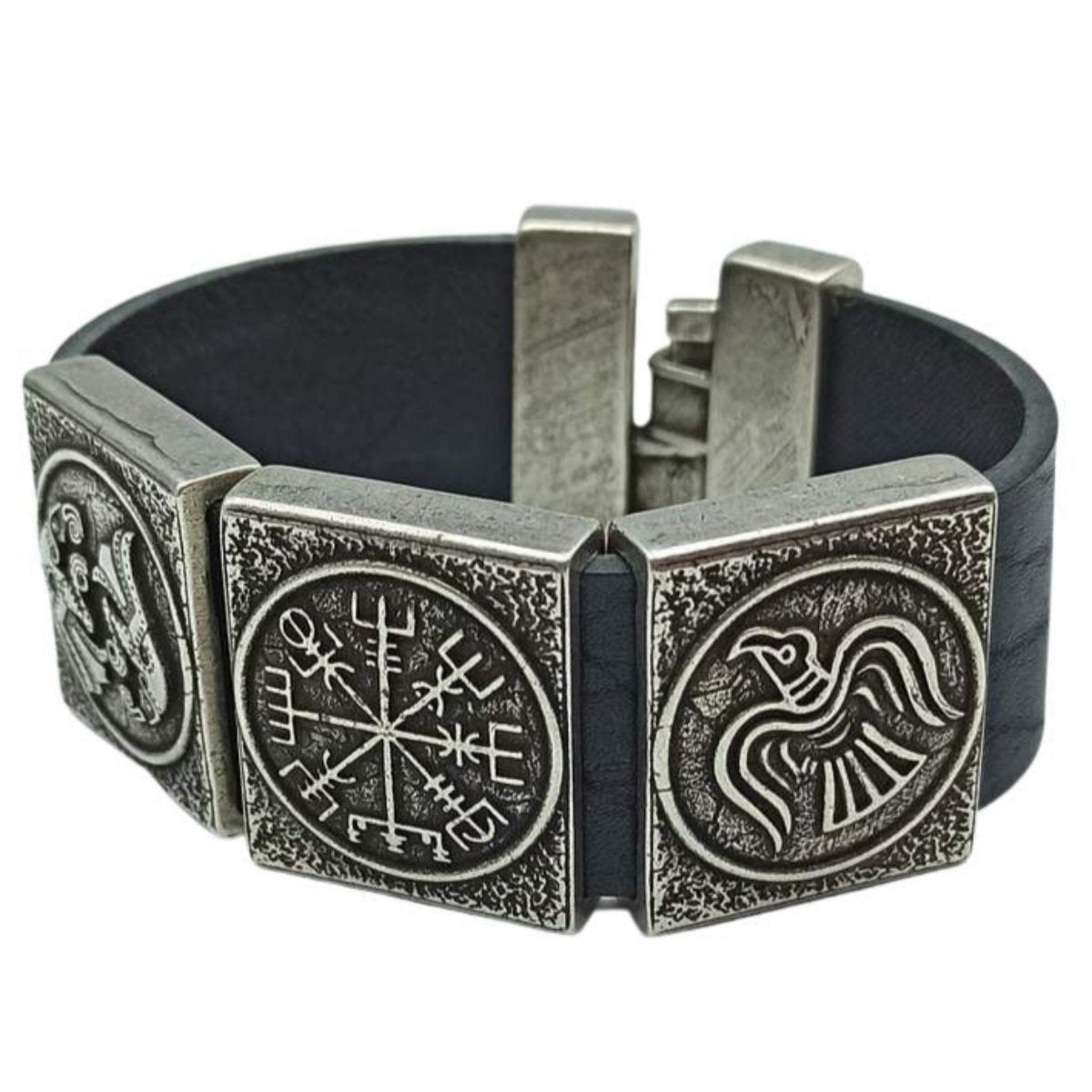Viking compass leather bracelet
