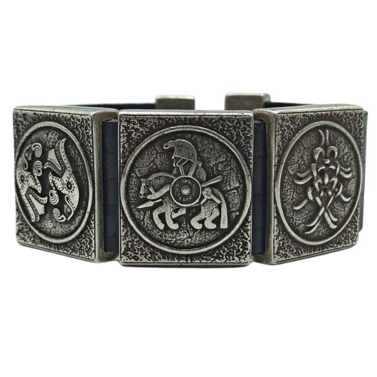 Odin leather wrist cuff bracelet 16 cm | 6.3 inch Silver plated bronze