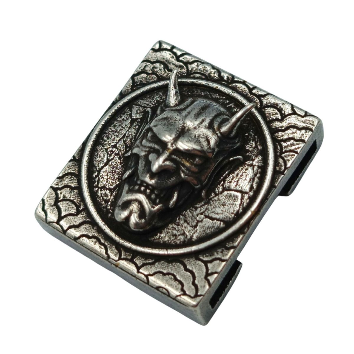 Oni mask Molle clip Silver plated bronze