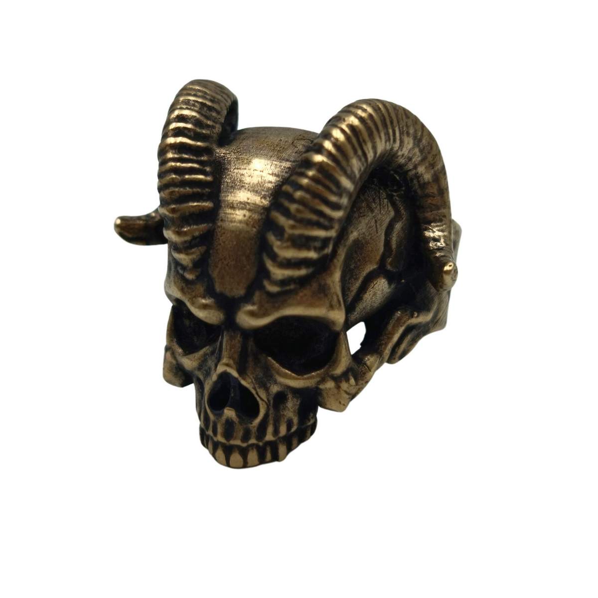 Demon horns skull ring 6 US Bronze with patina