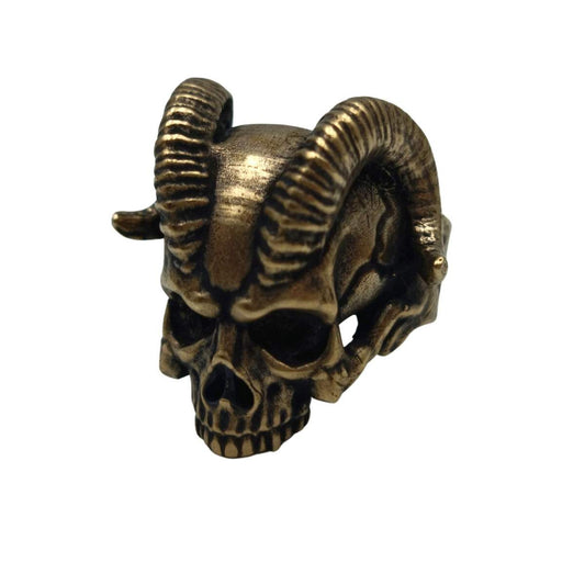 Demon horns skull ring from bronze 6 US Bronze with patina 