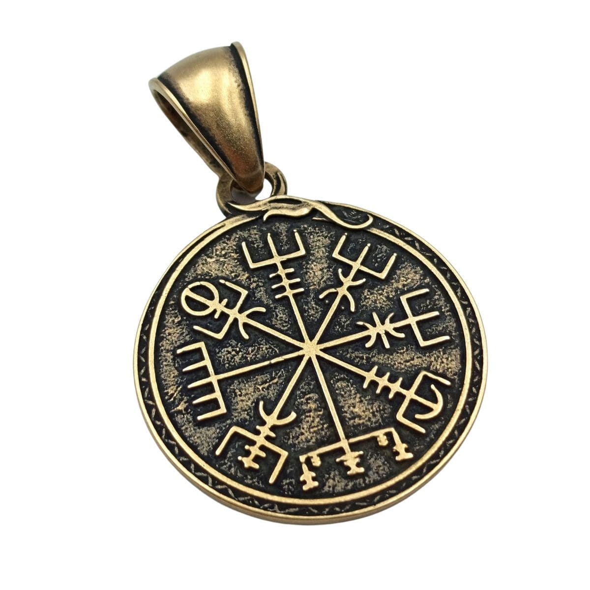 Viking long ship pendant with Vegvisir rune