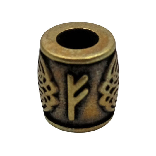 Fehu rune bronze bead   