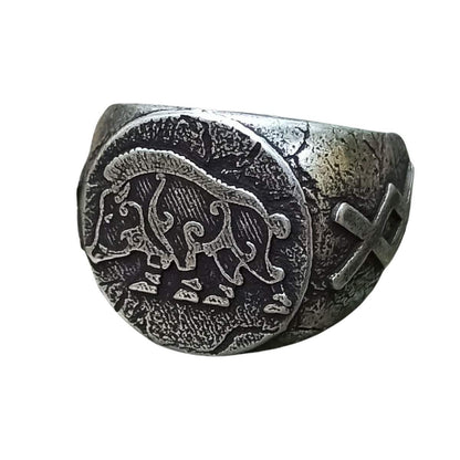 Freyr Boar ring from bronze 6 US Silver plating 