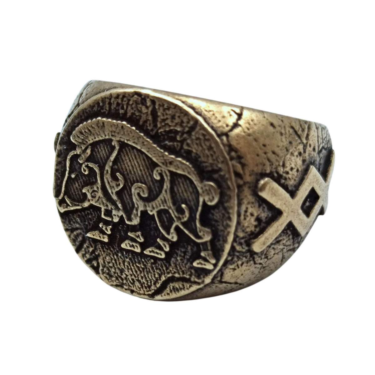 Freyr Boar ring 6 US Bronze with patina
