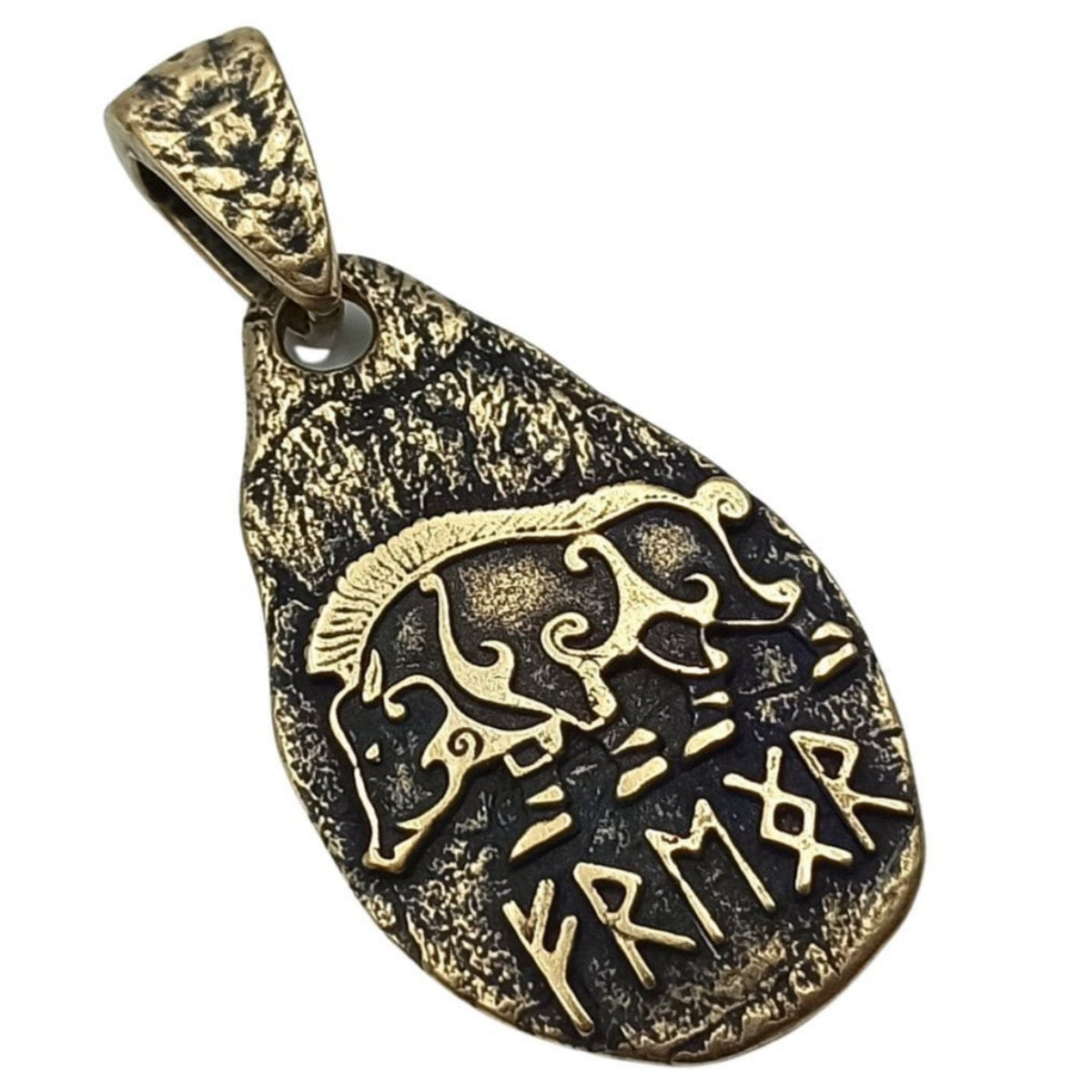 Freyr boar rune pendant Bronze