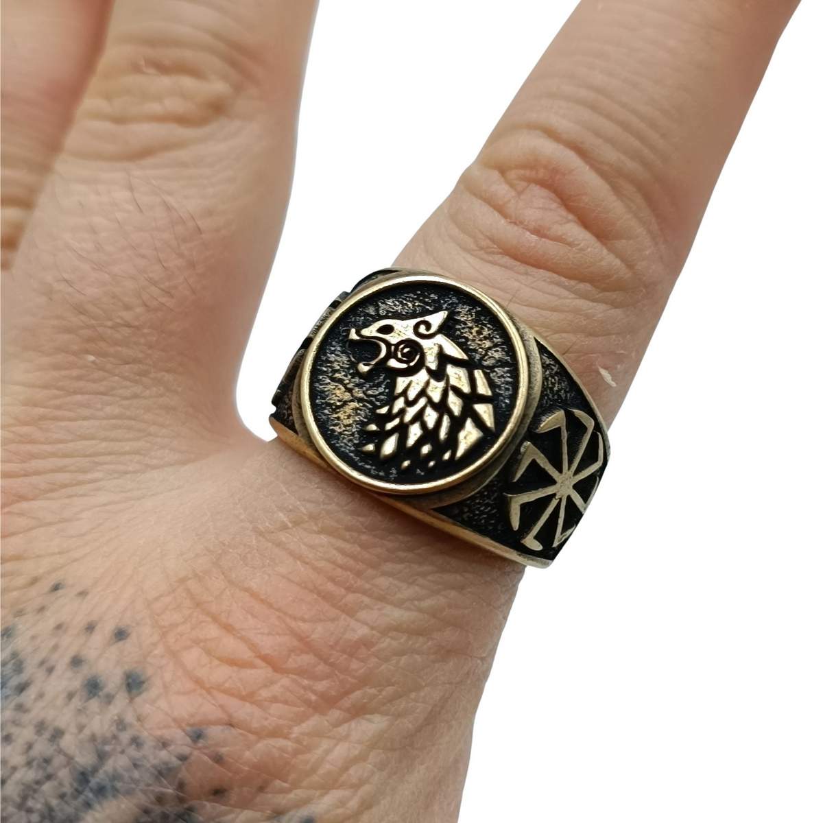 Slavic wolf Sun wheel ring