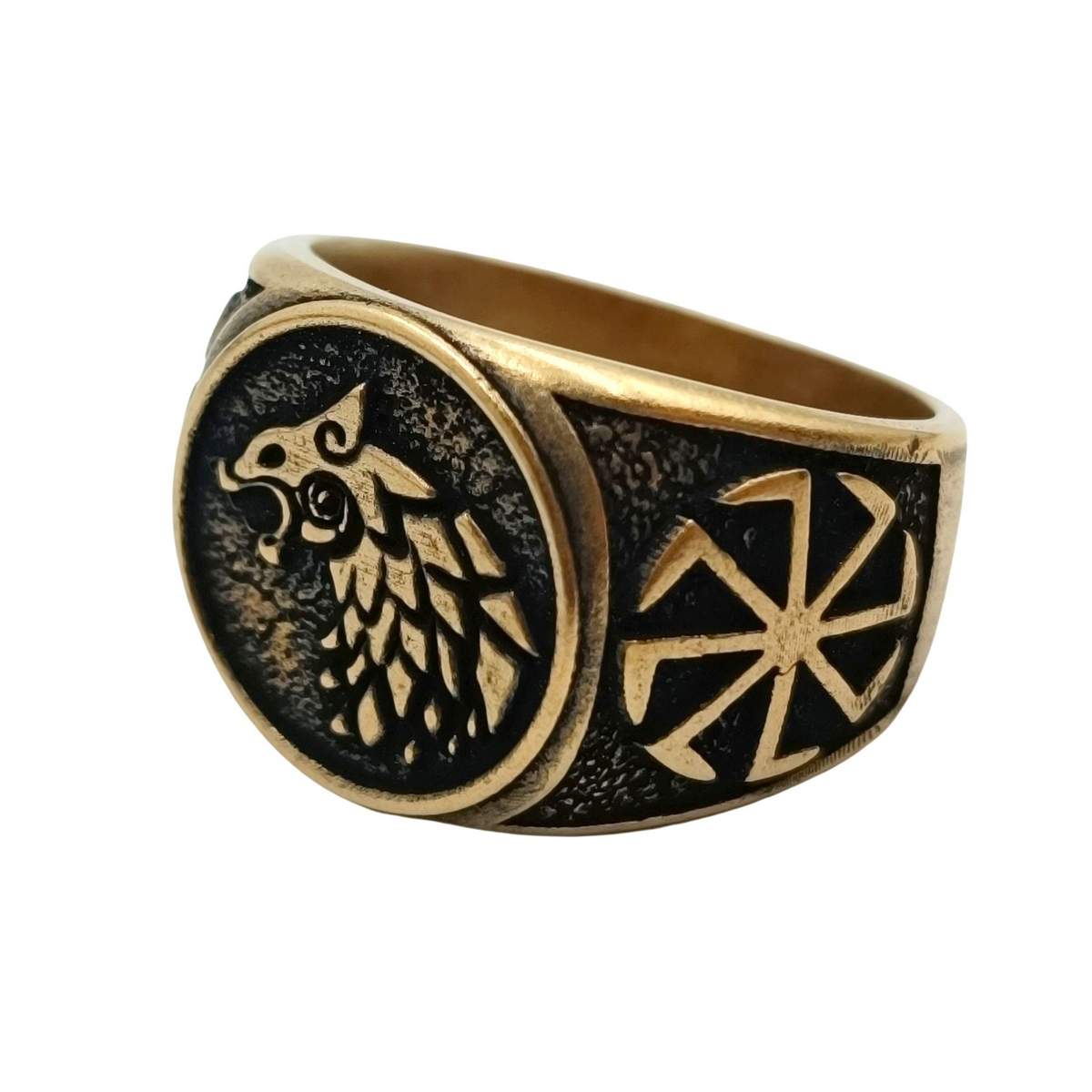 Slavic wolf Sun wheel ring 6 US Bronze with patina
