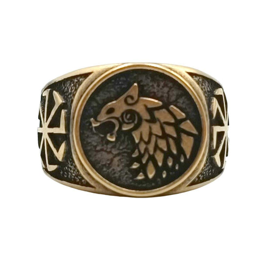 Slavic wolf Sun wheel ring