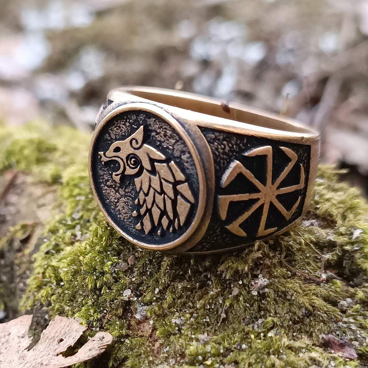 Slavic wolf Sun wheel ring