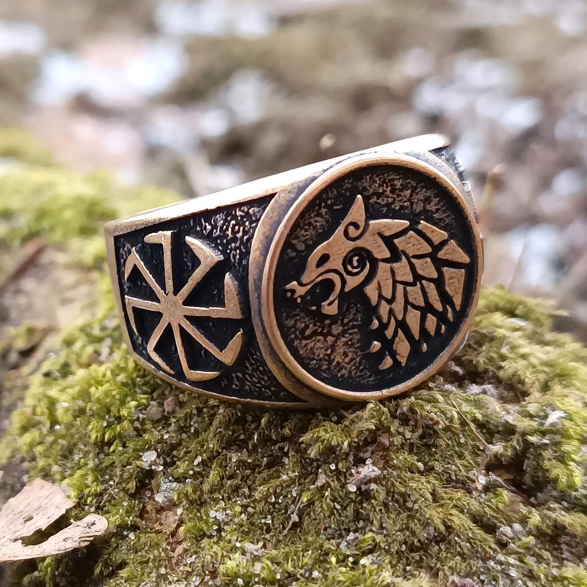 Slavic wolf Sun wheel ring