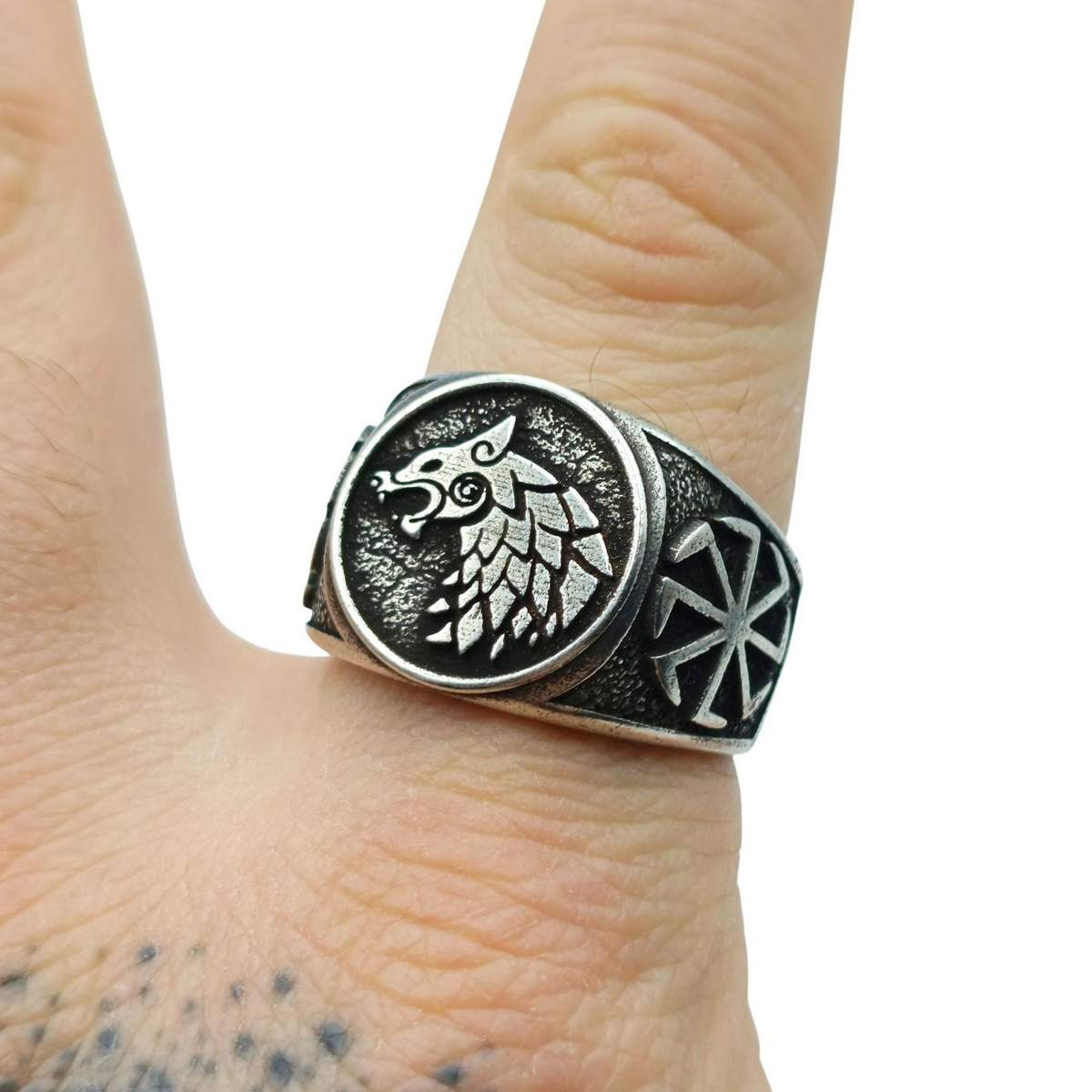 Slavic wolf Sun wheel ring