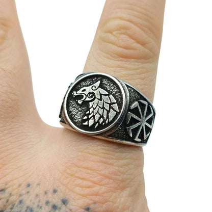 Slavic wolf Sun wheel bronze ring   