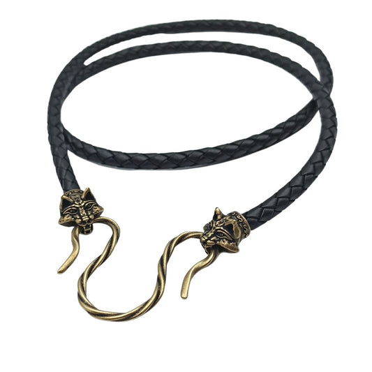 Lynx cat leather necklace 45 cm | 17 inch Bronze
