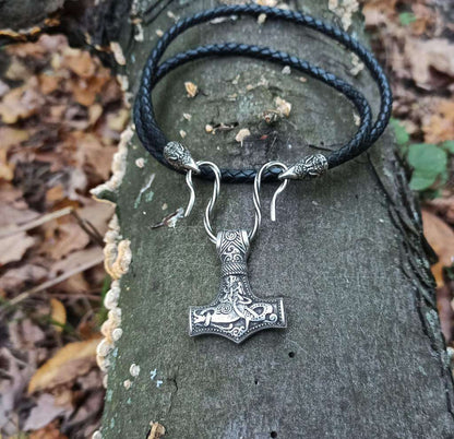 Mjolnir Mummen style silver plated pendant Raven necklace  