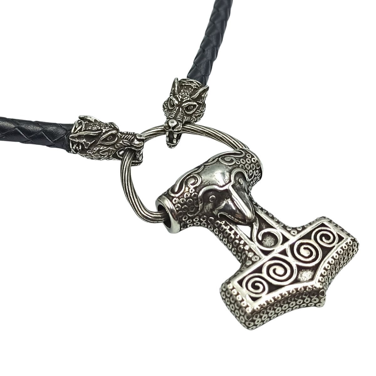 Mjolnir from Skane replica silver pendant +Wolf necklace  