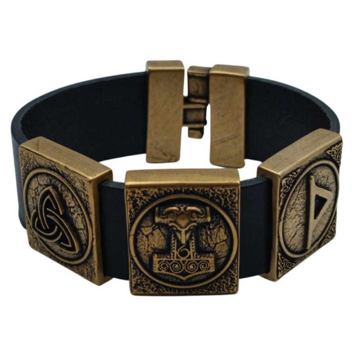 Viking Mjolnir bracelet leather wristband 16 cm | 6.3 inch Bronze