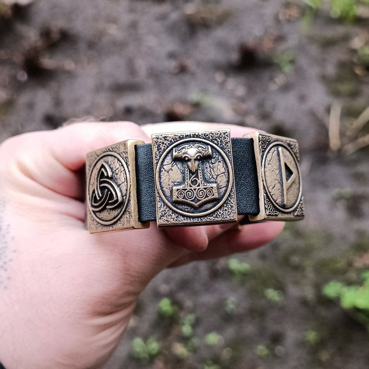 Viking Mjolnir bracelet leather wristband