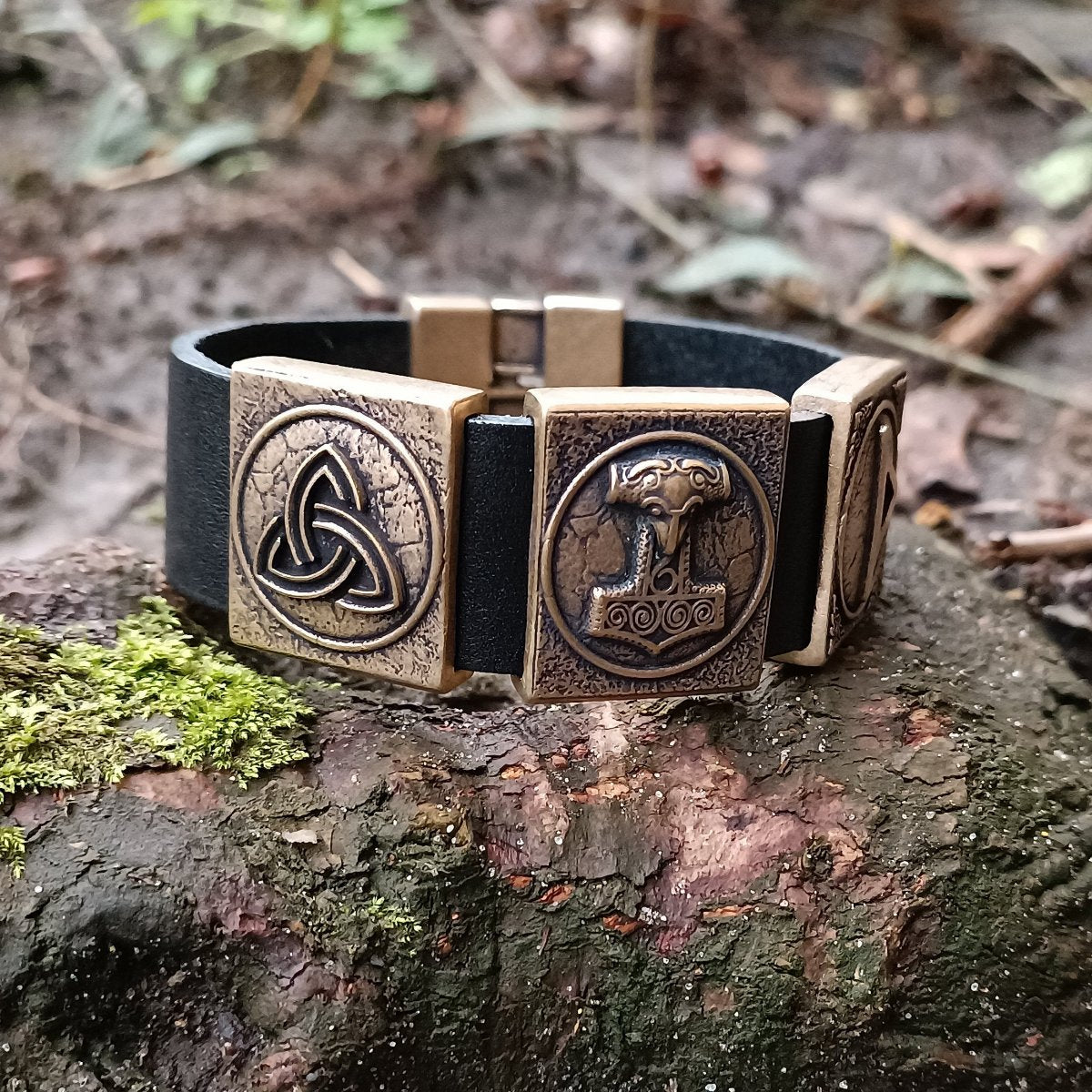 Viking Mjolnir bracelet leather wristband
