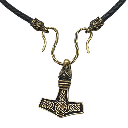 Bronze Mjolnir replica pendant Wolf necklace  
