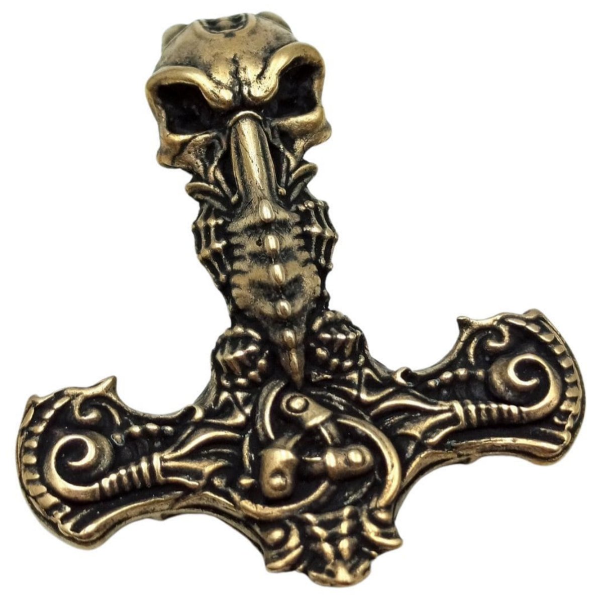 Hammer of Thor skull pendant Bronze