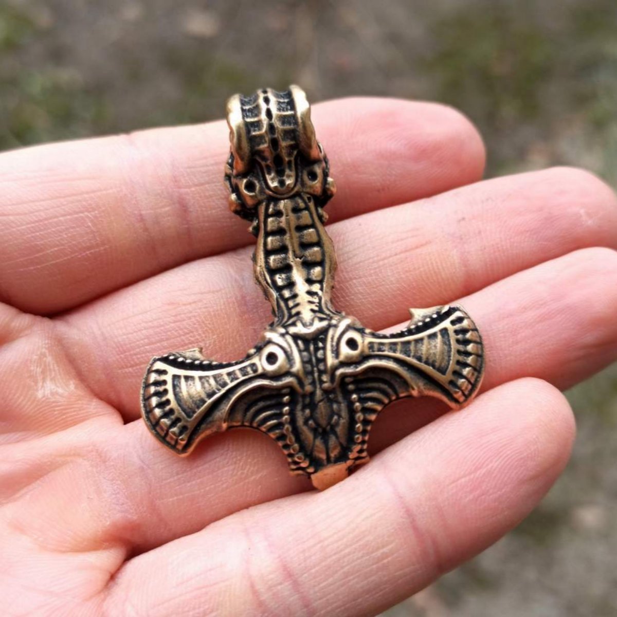 Hammer of Thor skull pendant