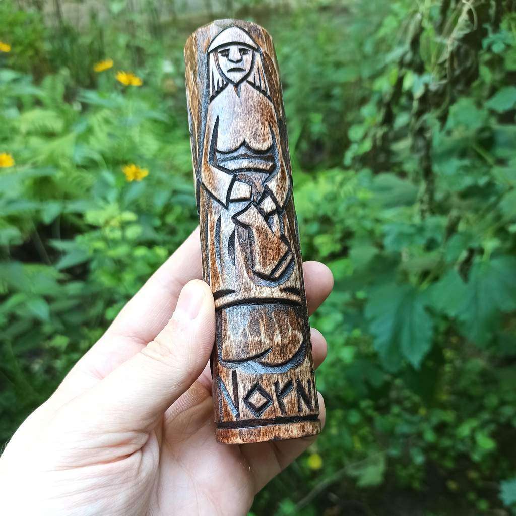 The Norns wooden statue
