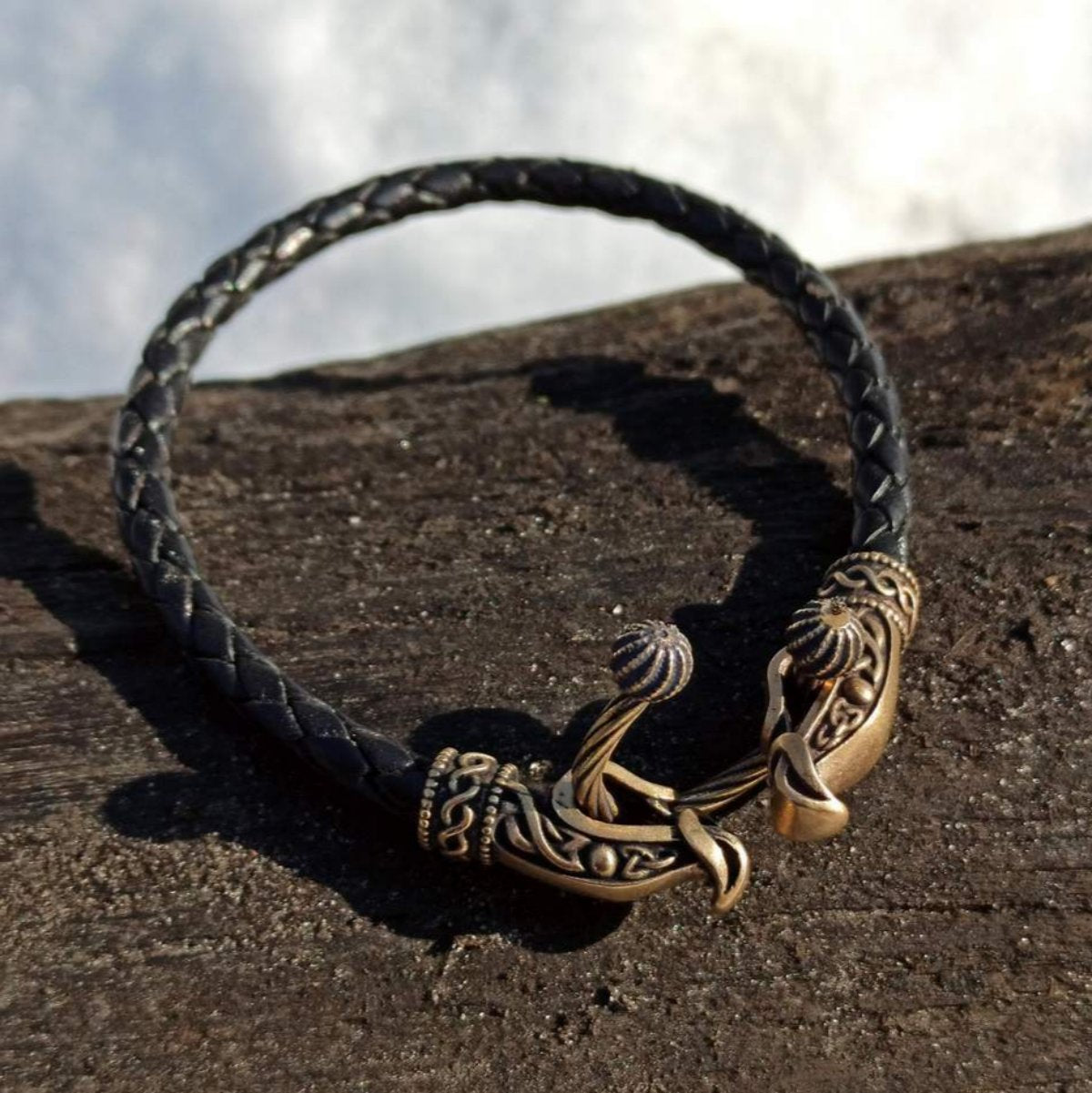 Norse dragon leather bracelet 5 mm version