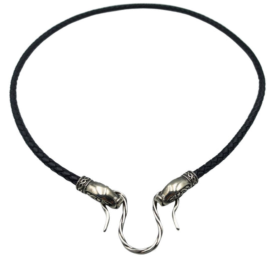 Norse dragons leather necklace with Silver clasps 45 cm | 17 inch  