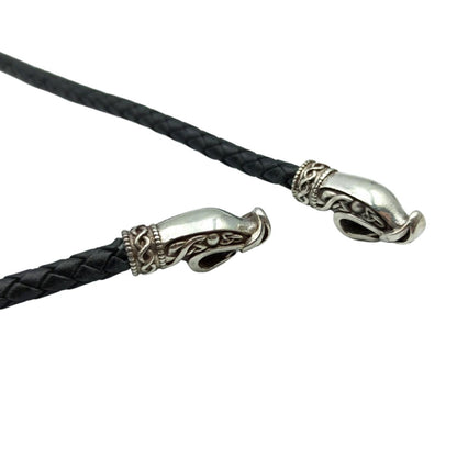 Norse dragons leather necklace with Silver clasps   