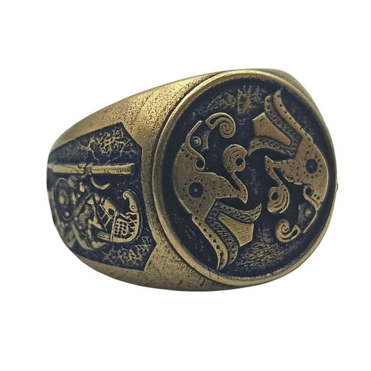 Norse ravens bronze ring 6 US Bronze with patina 