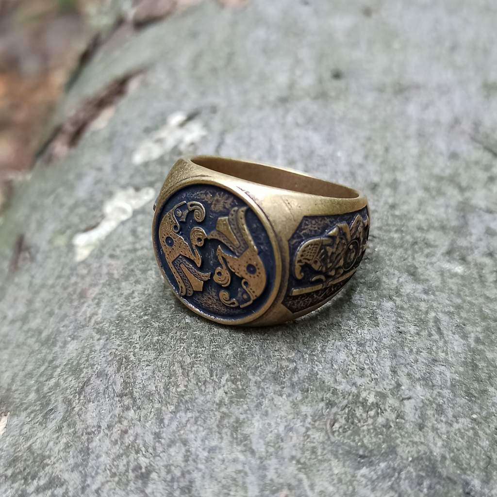 Norse ravens bronze ring   