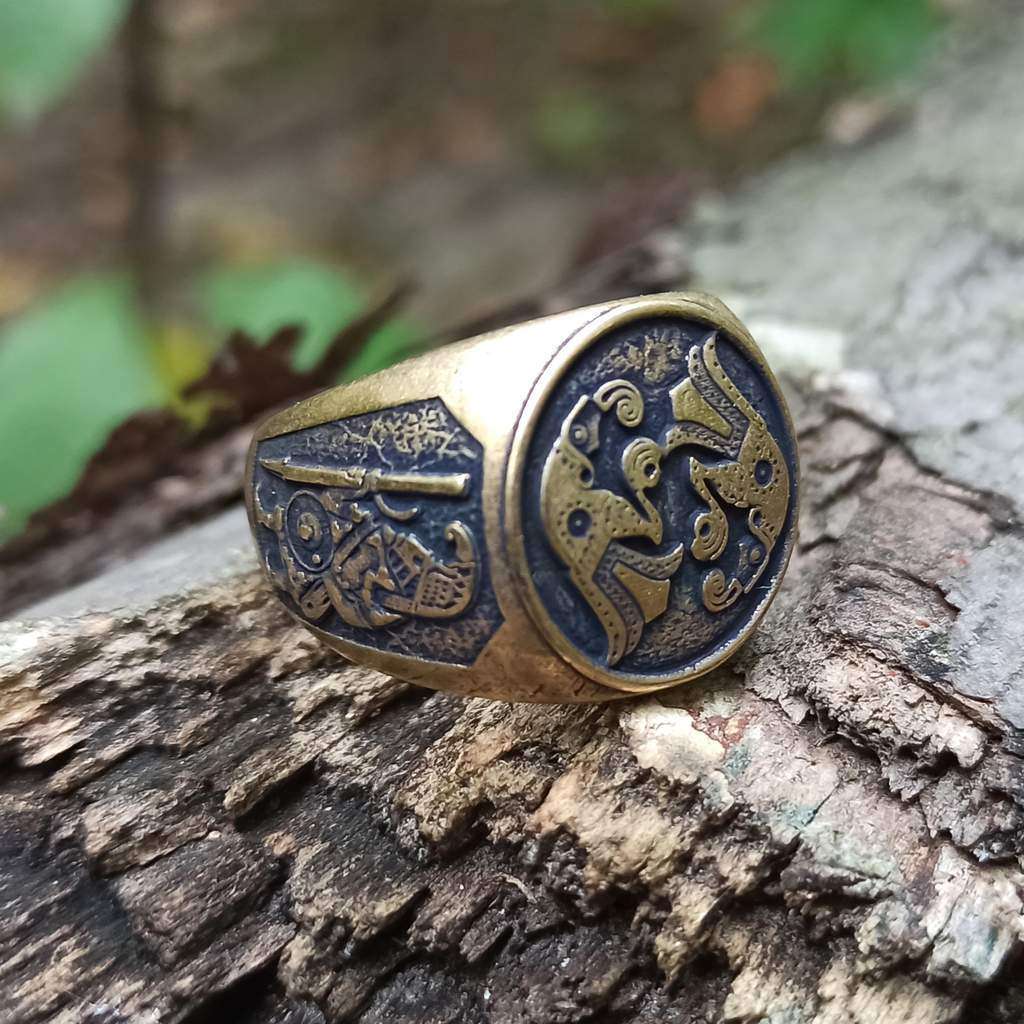 Norse ravens bronze ring   